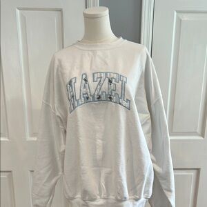 Hazel Oversized White Sweatshirt with Blue Graphics